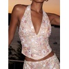 image:imageMAKEMECHIC Womens Sequin Sparkly Halter Tops Y2k Lace Up Open Back Party Beaded TopApricot