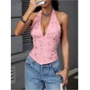image:imageMAKEMECHIC Womens Sequin Sparkly Halter Tops Y2k Lace Up Open Back Party Beaded TopPink