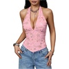 image:imageMAKEMECHIC Womens Sequin Sparkly Halter Tops Y2k Lace Up Open Back Party Beaded TopPink