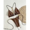 image:imageMakeMeChic Womens 2 Piece Bikini Sets Halter Beaded Triangle Tie Side SwimsuitsBrown