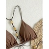 image:imageMakeMeChic Womens 2 Piece Bikini Sets Halter Beaded Triangle Tie Side SwimsuitsBrown