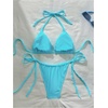 image:imageMakeMeChic Womens 2 Piece Bikini Sets Halter Triangle High Cut Thong Bathing SuitsBlue