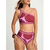 image:imageMakeMeChic Womens 2 Piece Bikini Sets One Shoulder Graphic Print Backless Beach Boho Vacation SwimsuitsPink