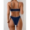 image:imageMakeMeChic Womens 2 Piece Summer Bikini Set O Ring V Neck High Cut Beach SwimsuitsBlue