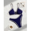 image:imageMakeMeChic Womens 2 Piece Summer Bikini Set O Ring V Neck High Cut Beach SwimsuitsBlue