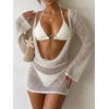 image:imageMakeMeChic Womens 3 Piece Swimsuit Triangle Thong Bikini Sets Bathing Suit Crochet Beach Cover Ups DressApricot