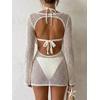 image:imageMakeMeChic Womens 3 Piece Swimsuit Triangle Thong Bikini Sets Bathing Suit Crochet Beach Cover Ups DressApricot
