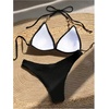 image:imageMakeMeChic Womens Beach Ribbed Triangle Bikini Sets Pearl Tie Backless Summer Bathing SuitBlack