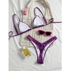 image:imageMakeMeChic Womens Bikini Sets Floral Print Spaghetti Strap High Cut Swimsuit BeachwearPurple