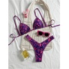 image:imageMakeMeChic Womens Bikini Sets Floral Print Spaghetti Strap High Cut Swimsuit BeachwearPurple