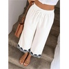image:imageMakeMeChic Womens Boho Eyelet Embroidery Wide Leg Pants High Waist Tie Front Cropped TrousersApricot