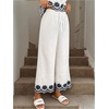 image:imageMakeMeChic Womens Boho Eyelet Embroidery Wide Leg Pants High Waist Tie Front Cropped TrousersApricot