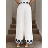 image:imageMakeMeChic Womens Boho Eyelet Embroidery Wide Leg Pants High Waist Tie Front Cropped TrousersApricot