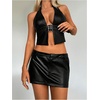 image:imageMakeMeChic Womens PU Leather Going Out Top Buckle Y2K Halter Crop Corset Party ClubwearBlack