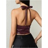 image:imageMakeMeChic Womens PU Leather Going Out Top Buckle Y2K Halter Crop Corset Party ClubwearBurgundy N