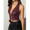 image:imageMakeMeChic Womens PU Leather Going Out Top Buckle Y2K Halter Crop Corset Party ClubwearBurgundy N
