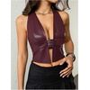 image:imageMakeMeChic Womens PU Leather Going Out Top Buckle Y2K Halter Crop Corset Party ClubwearBurgundy N