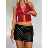 image:imageMakeMeChic Womens PU Leather Going Out Top Buckle Y2K Halter Crop Corset Party ClubwearHot Red