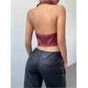 image:imageMakeMeChic Womens PU Leather Going Out Top Buckle Y2K Halter Crop Corset Party ClubwearRed
