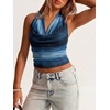 image:imageMakeMeChic Womens Polka Dots Halter Top Y2k Going Out Tops Backless Deep V Cowl Neck TopsBlue Tie Dye
