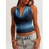image:imageMakeMeChic Womens Polka Dots Halter Top Y2k Going Out Tops Backless Deep V Cowl Neck TopsBlue Tie Dye