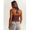 image:imageMakeMeChic Womens Polka Dots Halter Top Y2k Going Out Tops Backless Deep V Cowl Neck TopsBlue and Brown