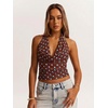 image:imageMakeMeChic Womens Polka Dots Halter Top Y2k Going Out Tops Backless Deep V Cowl Neck TopsBlue and Brown