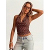 image:imageMakeMeChic Womens Polka Dots Halter Top Y2k Going Out Tops Backless Deep V Cowl Neck TopsBlue and Brown