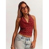 image:imageMakeMeChic Womens Polka Dots Halter Top Y2k Going Out Tops Backless Deep V Cowl Neck TopsBurgundy
