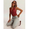 image:imageMakeMeChic Womens Polka Dots Halter Top Y2k Going Out Tops Backless Deep V Cowl Neck TopsBurgundy