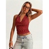 image:imageMakeMeChic Womens Polka Dots Halter Top Y2k Going Out Tops Backless Deep V Cowl Neck TopsBurgundy
