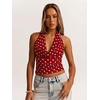 image:imageMakeMeChic Womens Polka Dots Halter Top Y2k Going Out Tops Backless Deep V Cowl Neck TopsBurgundy