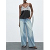 image:imageMakeMeChic Womens Satin Lace Camisole Top V Neck Sleeveless Going Out Party Tank TopsBlack a