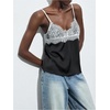 image:imageMakeMeChic Womens Satin Lace Camisole Top V Neck Sleeveless Going Out Party Tank TopsBlack a