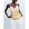 image:imageMakeMeChic Womens Satin Lace Camisole Top V Neck Sleeveless Going Out Party Tank TopsYellow