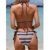 image:imageMakeMeChic Womens Striped Bikini Sets Halter Triangle Tie Side Thong 2 Piece Bathing SuitBlue and Brown