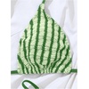 image:imageMakeMeChic Womens Striped Triangle Bikini Set Halter String Tie Backless Bathing SuitGreen