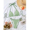 image:imageMakeMeChic Womens Striped Triangle Bikini Set Halter String Tie Backless Bathing SuitGreen