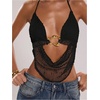 image:imageMakeMeChic Womens Summer Crochet Halter Tank Top Open Back Draped Front Rave Festival Vacation Going Out TopsBlack