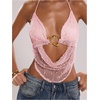 image:imageMakeMeChic Womens Summer Crochet Halter Tank Top Open Back Draped Front Rave Festival Vacation Going Out TopsCoral Pink