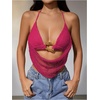 image:imageMakeMeChic Womens Summer Crochet Halter Tank Top Open Back Draped Front Rave Festival Vacation Going Out TopsHot Pink