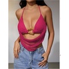 image:imageMakeMeChic Womens Summer Crochet Halter Tank Top Open Back Draped Front Rave Festival Vacation Going Out TopsHot Pink
