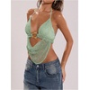 image:imageMakeMeChic Womens Summer Crochet Halter Tank Top Open Back Draped Front Rave Festival Vacation Going Out TopsMint Green