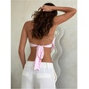 image:imageMakeMeChic Womens Summer Crochet Halter Tank Top Open Back Draped Front Rave Festival Vacation Going Out TopsPink