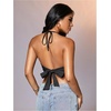 image:imageMakeMeChic Womens Summer Crochet Halter Tank Top Open Back Draped Front Rave Festival Vacation Going Out TopsSequin Black