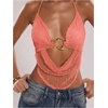 image:imageMakeMeChic Womens Summer Crochet Halter Tank Top Open Back Draped Front Rave Festival Vacation Going Out TopsWatermelon Pink