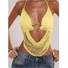 image:imageMakeMeChic Womens Summer Crochet Halter Tank Top Open Back Draped Front Rave Festival Vacation Going Out TopsYellow