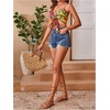 image:imageMakeMeChic Womens Summer Floral Halter Tops Tie Front Backless Crop Tank Top Sleeveless Beach Vacation OutfitsMulticolor
