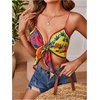 image:imageMakeMeChic Womens Summer Floral Halter Tops Tie Front Backless Crop Tank Top Sleeveless Beach Vacation OutfitsMulticolor