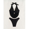 image:imageMakeMeChic Womens Tankini Swimsuits Summer Draped Backless Halter High Cut Two Piece Bathing SuitsBlack